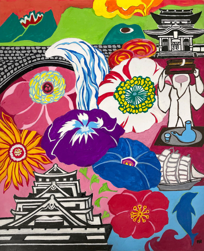Original painting for the stained glass artwork “The Vibrant Colors of Higo”