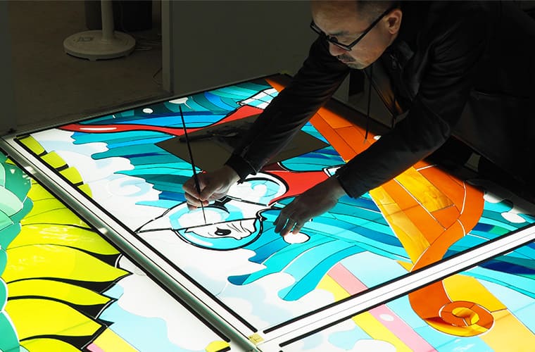The artist who created the Original Painting painting directly onto the Stained Glass