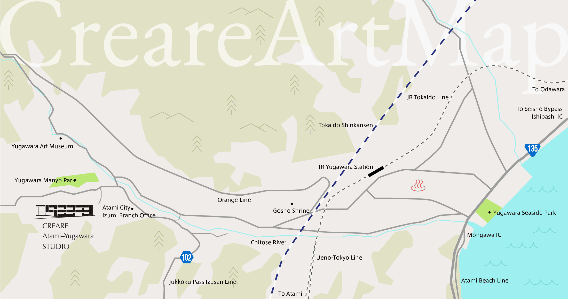 Map showing Public Art locations near CREARE Atami–Yugawara Studio