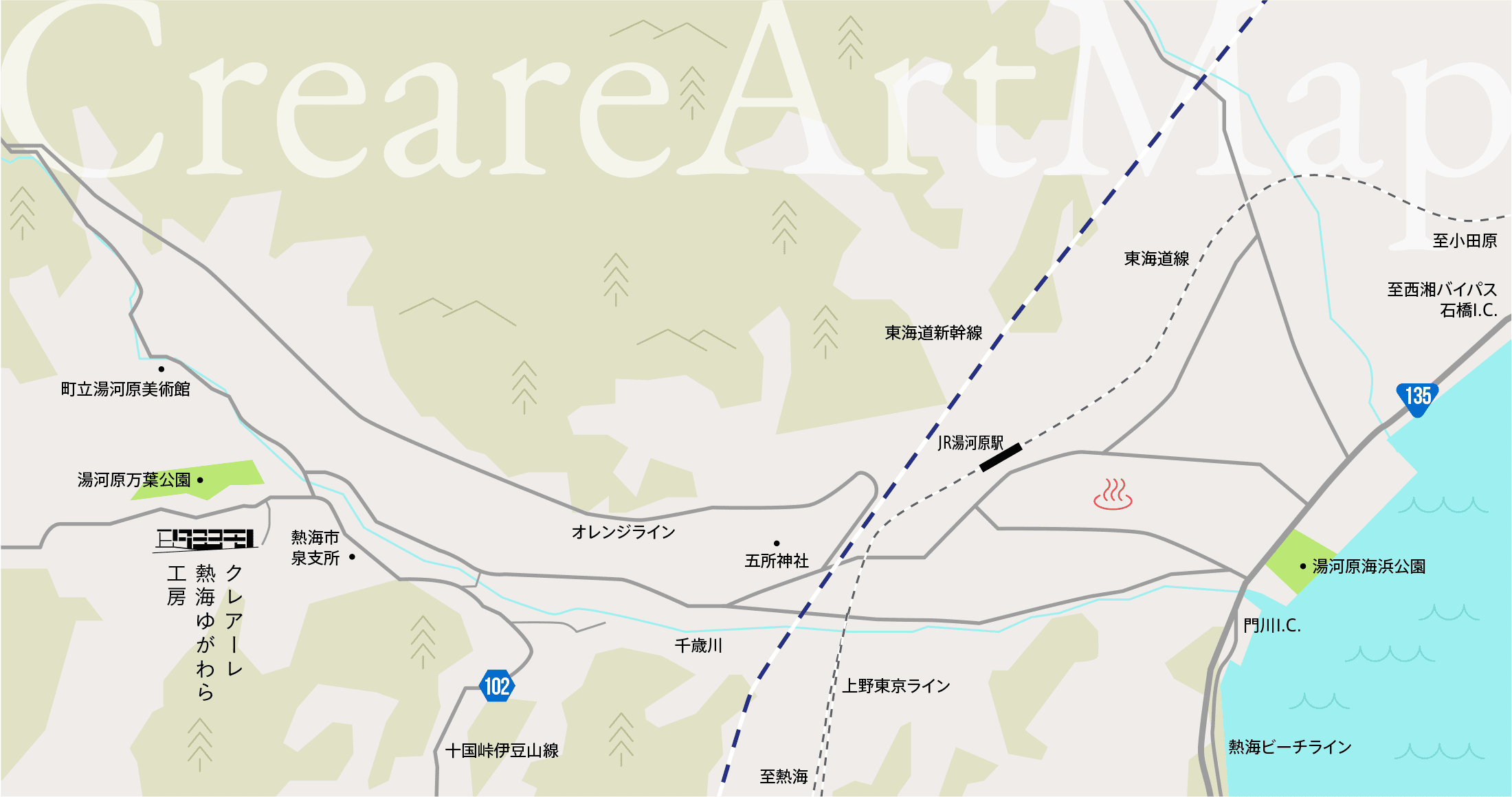 クレアーレ熱海ゆがわら工房周辺のパブリックアート設置場所を示した地図
