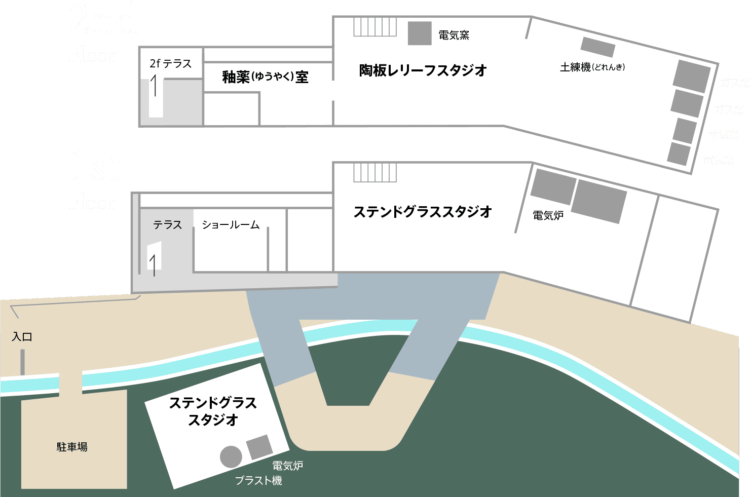 クレアーレ熱海ゆがわら工房のアトリエ案内図